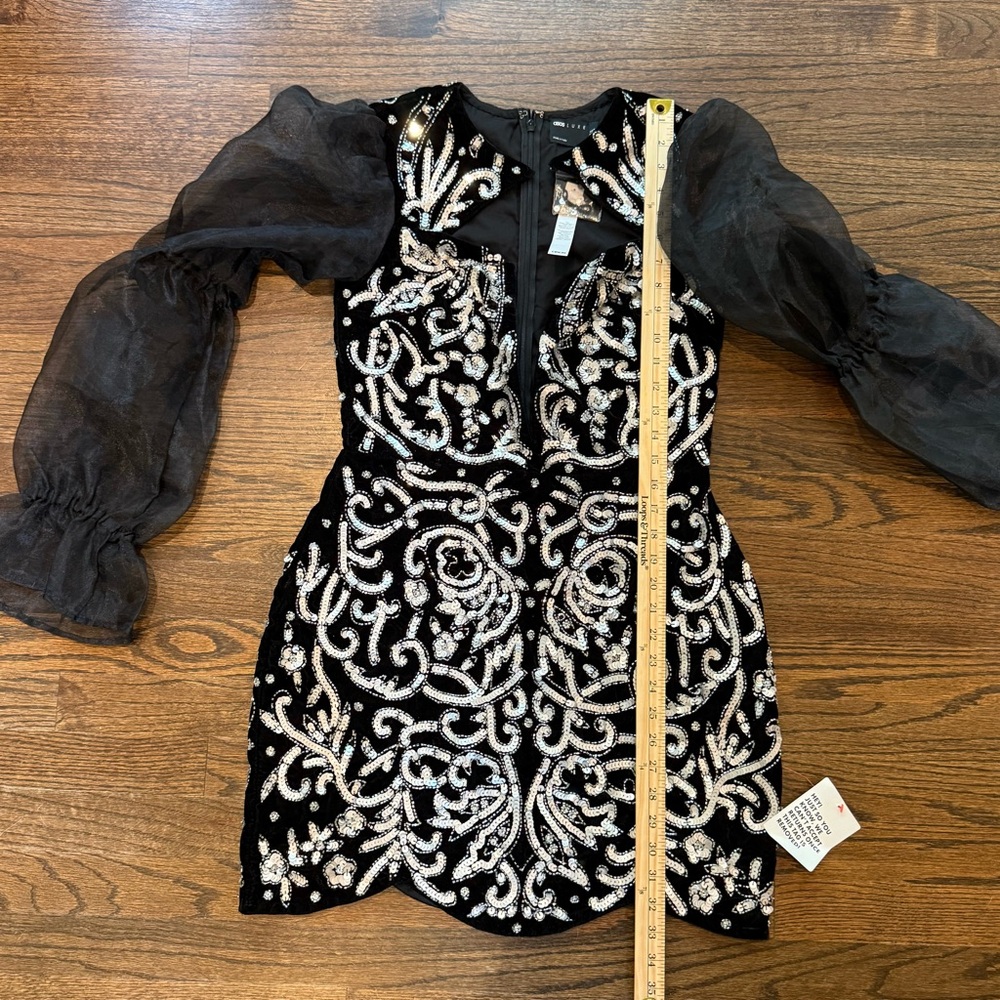 ASOS LUXE Keyhole Plunge Embellished Mini Dress with Sheer Bishop Sleeves NWT - Picture 11 of 15